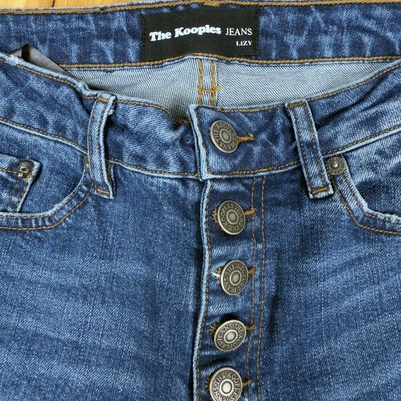 THE KOOPLES Lizy High-Rise Slim Distressed Whiskered Straight Leg Blue Jeans 28 - Picture 6 of 9